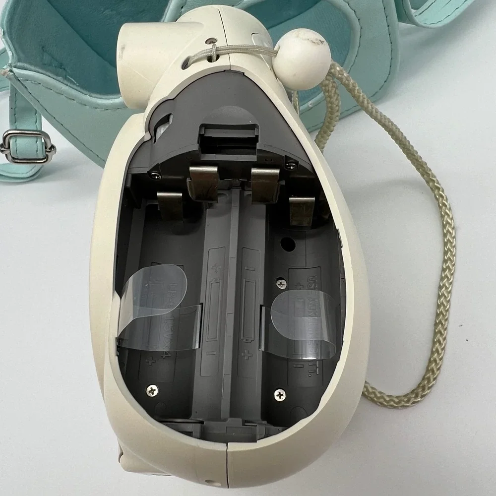 Fujifilm Instax Mini 7S Instant Camera Off White Wrist Strap with Blue Case Y2K